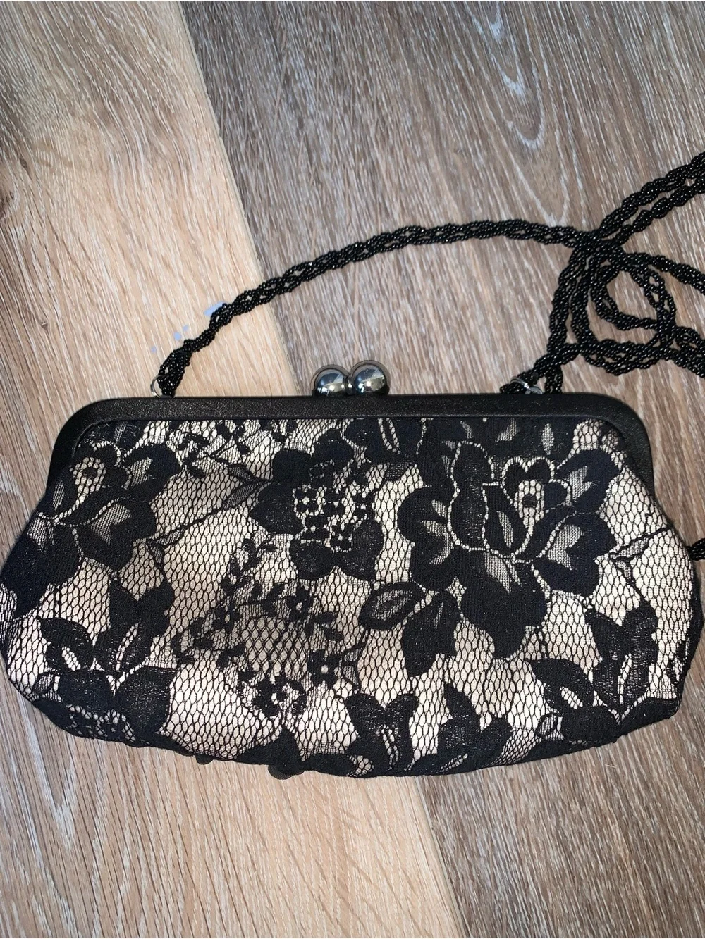 Nina vintage black lace & floral embellished clutch crossbody bag